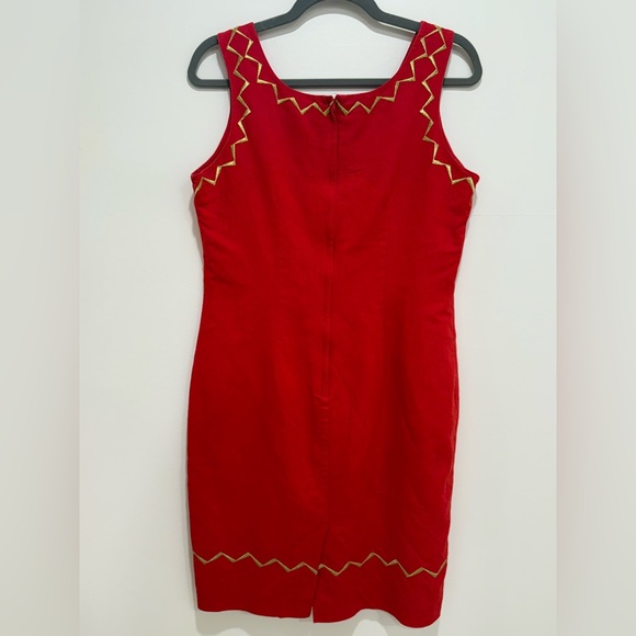 Vintage Adam Douglass Red and Gold Embroidered Dress - Made in Hong Kong - Picture 4 of 5